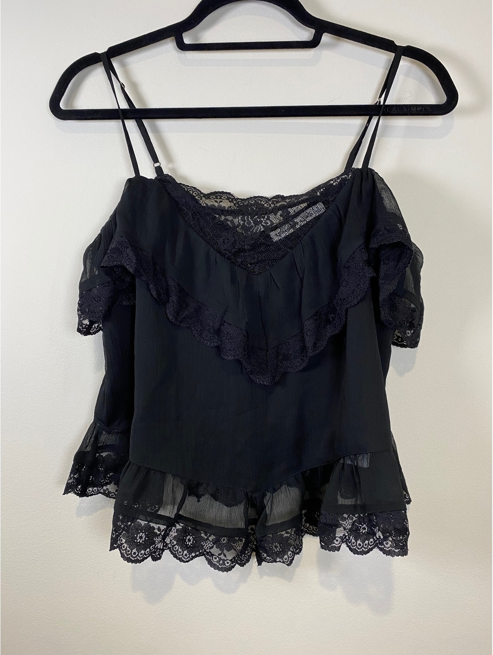 Abercrombie & Fitch Black Lace Trim Cold Shoulder Top Size Small